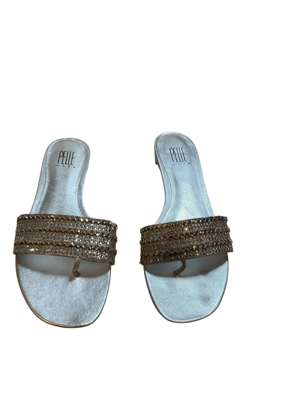 Pelle Moda Sparkle Gold Beaded Slide Sandals